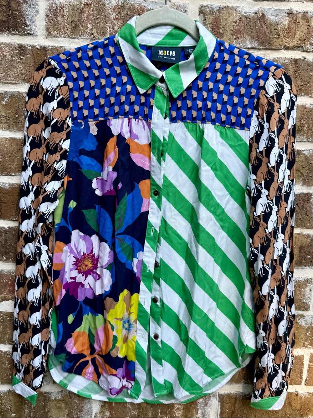 Maeve Anthropologie The Paz Mixed Print Rabbit Floral Buttondown XS